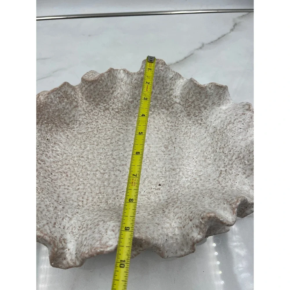 Ceramic Sylvia Bowl Planter Ruffled Clam Shell Speckled Neutral Coastal